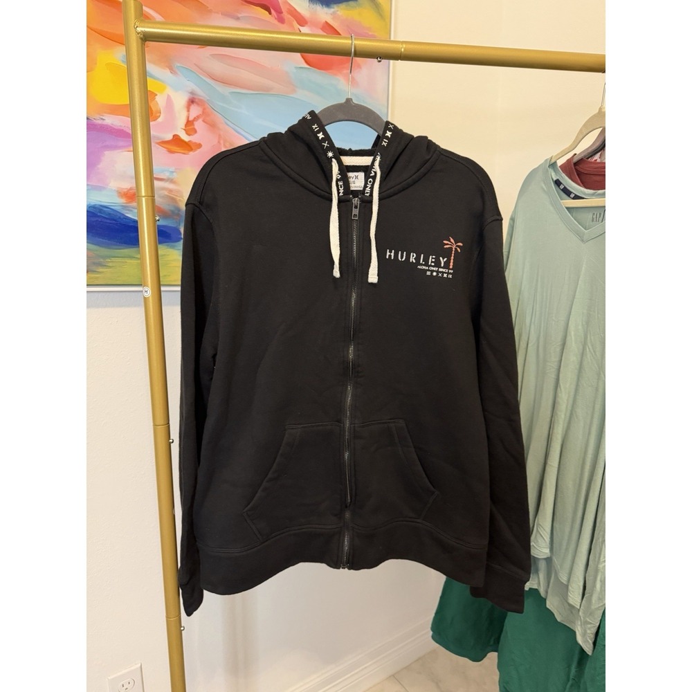 Hurley Men's Alpha Black‎ Zip Hoodie Sweatshirt Large black
